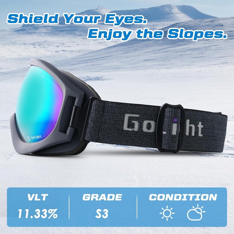 Golight Spherical Ski Goggles–Simple, Comfortable Snow Goggles with Anti-Fog Double REVO Lens, UV400 Protection & Secure Fit - Image 5